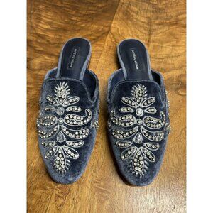 Antonio Melani Women’s 8.5 Velvet Blue Mules Crystal Embellishments Embroidered